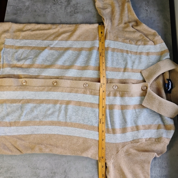 Express Stripe Button Down Sweater Polo Men Small Beige Neutral Cardigan Preppy - Picture 9 of 10